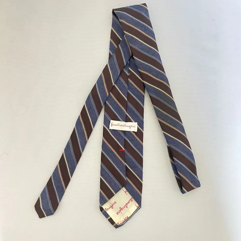#7710 Hauline Trigere Blue and Brown Mens Striped Necktie, Tie